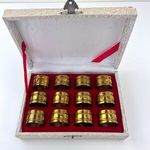 Vintage Set of 12 Solid Brass Boxed Napkin Rings
